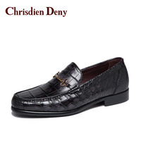 Chrisdien Deny男鞋意大利鳄鱼皮正装鞋套脚秋冬季包子鞋商务休闲鞋德比鞋 灰色GYE4404N2J 39