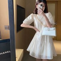 GOCHIEI法式雪纺连衣裙夏季2024年女装小个子高级感洋气高档显瘦裙子 米白色 M 105-115斤