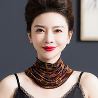 莱娅斯护颈小围脖桑蚕丝针织围巾假领子夏季防晒真丝套头脖套女 枣红圆花