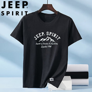 JEEP SPIRIT 吉普短袖T恤男士夏季纯棉圆领透气商务休闲打底衫 黑色 L