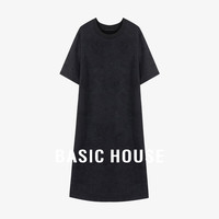 百家好（Basic House）韩式高级感气质连衣裙女短袖圆领宽松T恤裙子 深灰色 S