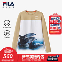 FILA斐乐童装儿童上衣2024秋季新款男中大童防晒干爽运动长袖T恤 海贝色-LK 1