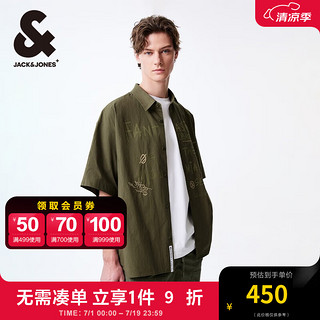 杰克·琼斯（JACK&JONES）春夏男士衣身字母图案字母刺绣休闲衬衫男装224304007 草绿E03 常规 草绿E03 165/88A/XS