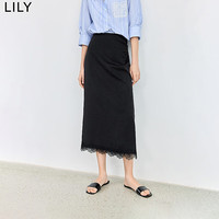 丽丽 LILY2024夏女装浪漫设计感蕾丝花边气质通勤款复古直筒半身裙 510黑 L