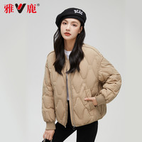 雅鹿短款轻薄款羽绒服女2024年冬菱格轻薄棒球服保暖外套