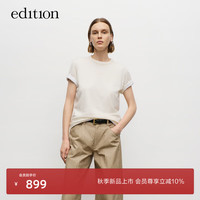 edition针织T恤女2024秋季新款美丽诺羊毛合身短袖显瘦圆领上衣 黑色  L/170