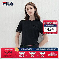 FILA 斐乐女子织衫2024夏时尚休闲简约基础短袖上衣 传奇蓝-NV 175/92A/XL