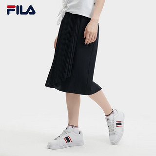 FILA 斐乐女士梭织裙2024夏季时尚不规则拼接褶皱半身裙 传奇蓝-NV 170/70A/L