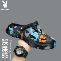 花花公子(PLAYBOY)凉鞋男鞋2024夏季休闲沙滩鞋男士两用洞洞鞋厚底拖鞋 黑色 42/43