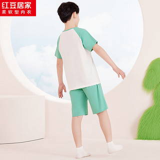 红豆居家（Hodohome）儿童睡衣男童夏季纯棉套头家居服短袖短裤空调服套装307绿160