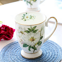 瓷侠客 杯子陶瓷创意欧式马克杯带盖大容量骨瓷水杯早餐杯牛奶咖啡杯 茶花 马克杯