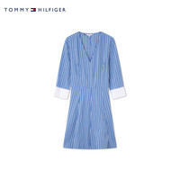 TOMMY HILFIGER24早秋女装时尚通勤蓝色条纹V领显瘦连衣裙WW0WW43350 蓝白条纹03I 32