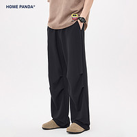 HOME PANDA HomePanda黑色冰丝直筒休闲裤男夏季薄款美式褶皱伞兵阔腿西装裤