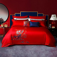 百亿补贴：FUANNA 富安娜 婚庆60支长绒棉六件套大红色结婚新婚床单被套婚房床上用品