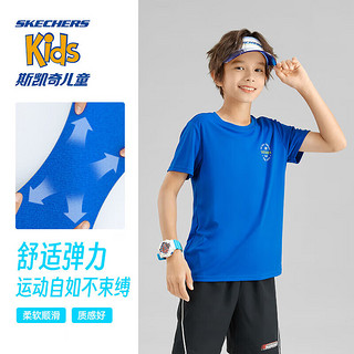 Skechers斯凯奇速干儿童短袖夏季男女童透气运动T恤圆领休闲上衣P223K034 珍珠蓝/01MZ 160cm