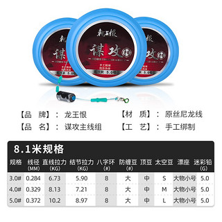 龙王恨（LOONVA） 鱼线主线组 成品手工绑制日本原丝尼龙鱼线 台钓方便组钓鱼配件 8.1米 1.2#