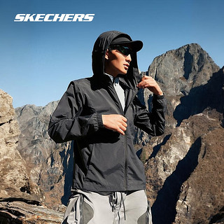 斯凯奇（Skechers）御光丨运动外套男女同款夏季梭织连帽科技舒爽透气 男款-碳黑/0018 XXL