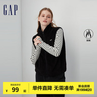 Gap女装秋冬LOGO抱抱绒宽松廓形马甲756452拉链保暖背心 黑色 165/88A(S)