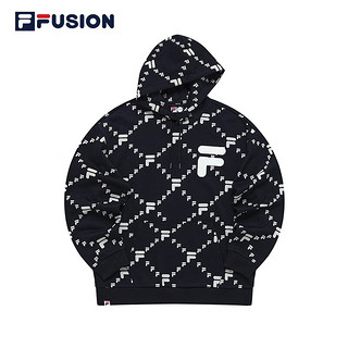 FILA FUSION斐乐潮牌连帽款卫衣秋时尚男装老花休闲宽松上衣 深黑-BK 175/96A/L