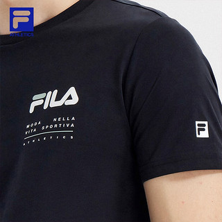 FILA 斐乐男子短袖T恤夏基础简约圆领运动针织短袖衫 深黑-BK 190/108A/XXXL