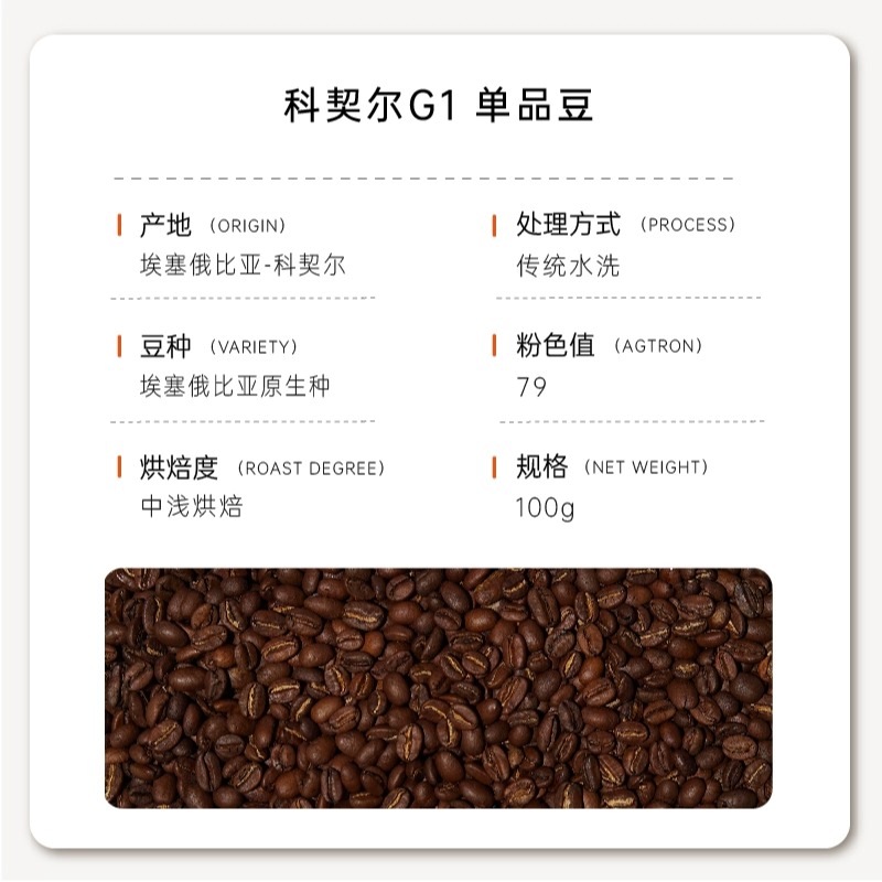 KNOW知秋咖啡埃塞俄比亚G1水洗耶加雪菲手冲咖啡豆中浅烘焙100g