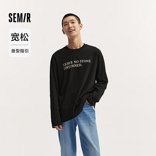 森马（Semir）森马长袖T恤男2024秋季中性风打底内搭时尚印花宽松上衣 黑色90001 185/100A/XXL