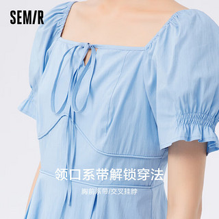 森马（Semir）连衣裙女纯色质感百搭季时尚方领短裙女士优雅107423114030 灰蓝80200 XS