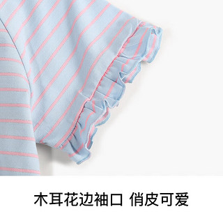 Classic Teddy精典泰迪女童短袖t恤儿童上衣女孩衣服夏季打底衫 领口-浅蓝 120 