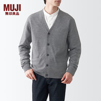 無印良品 MUJI 無印良品  男式 美利奴羊毛可水洗V领开衫长袖针织衫男士毛衣冬季男款 灰色 M(170/92A)