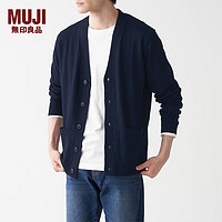 无印良品 MUJI 男式 美利奴羊毛可水洗V领开衫长袖针织衫男士毛衣冬季男款 深藏青色 XL(180/104A)