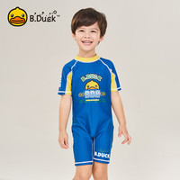 B.DUCK小黄鸭儿童泳衣连体女孩男孩快干长袖短裤中大童游泳衣 蓝色1013 120