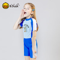 B.DUCK小黄鸭儿童泳衣连体女孩男孩快干长袖短裤中大童游泳衣 蓝色1001 140