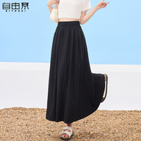 自由系半身裙女2024夏季薄款高腰a字显瘦伞裙百褶长裙小个子山本裙 黑色 L(126-140斤)