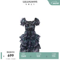 LULUALWAYS我爱露露24夏季宫廷风重工欧根纱印花蓬蓬裙连衣裙 黑色 M
