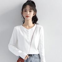 云皎螺纹白色长袖t恤女打底衫款春秋季内搭小清晰衫新修身上衣 白色 S 80-100斤