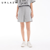 URLAZH2024夏季针梭拼接廓形灰色宽松运动短裤女 灰色 155/XS