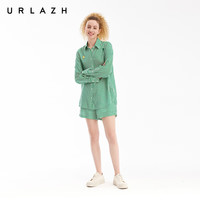 URLAZH2024夏季复古绿色休闲宽松直筒条纹短裤女 正绿 155/XS