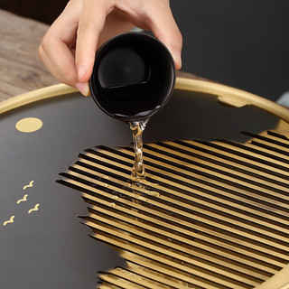 京也功夫茶盘纯黄铜茶具盘家用储水式干泡小茶台高档茶托盘轻奢高档 小号（祥瑞云纹）京也铜茶盘
