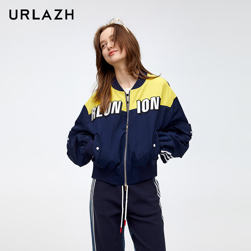 URLAZH2024春季复古休闲宽松时尚绣花棒球外套女 藏青色  尺码偏大拍小一码 155/XS