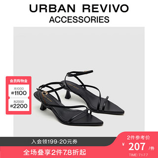 URBAN REVIVO2024夏季新款女士摩登尖头小猫跟凉鞋UAWS40111 黑色 36