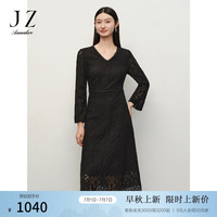 玖姿·安娜蔻浪漫优雅高级感V领蕾丝轻礼服连衣裙女2024秋季 素黑 XS