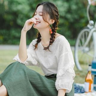 2024夏季法式气质灯笼袖衬衣女宽松纯棉衬衫设计感别致上衣