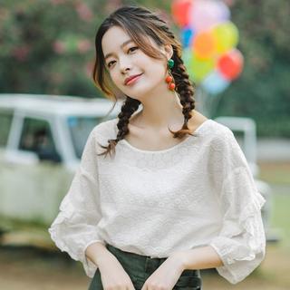 2024夏季法式气质灯笼袖衬衣女宽松纯棉衬衫设计感别致上衣