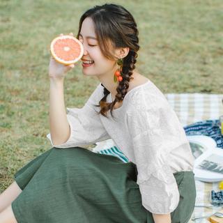 2024夏季法式气质灯笼袖衬衣女宽松纯棉衬衫设计感别致上衣
