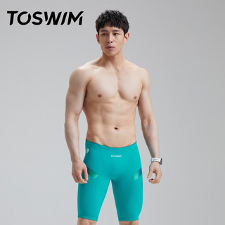 TOSWIM泳裤男专业竞速五分游泳裤男士泳衣防尴尬速干温泉沙滩裤男 绿岸蓝光 M