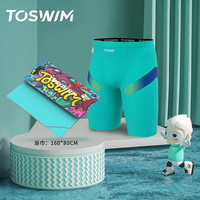 TOSWIM泳裤男专业竞速五分游泳裤男士泳衣防尴尬速干温泉沙滩裤男 游泳两件【泳裤+海洋涂鸦浴巾】 M