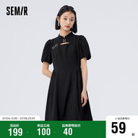 森马 Semir连衣裙女泡泡袖镂空夏修身新中式短裙101323114041
