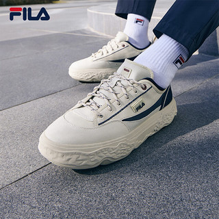 FILA 斐乐男ROCK摩登帆布鞋2024夏时尚休闲鞋 米黄色/浆果蓝-AB 40