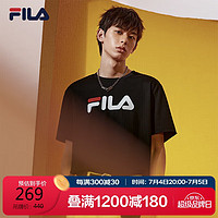 FILA 斐乐 短袖T恤2024夏季经典LOGO圆领纯棉宽松上衣 缟玛瑙黑-A-BK（补货） 175/96A/L