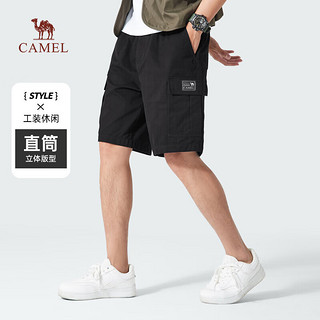 骆驼（CAMEL）男装 工装短裤男休闲裤宽松直筒运动时尚五分裤子 黑色 XL